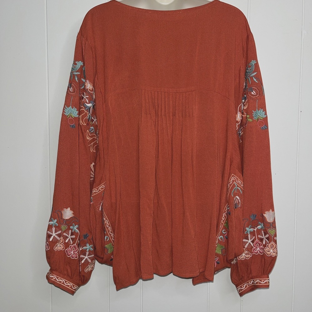 Three Bird Nest Top L Beautiful Embroidered Boho Boutique Flowy Shirt Blouse - Picture 5 of 8